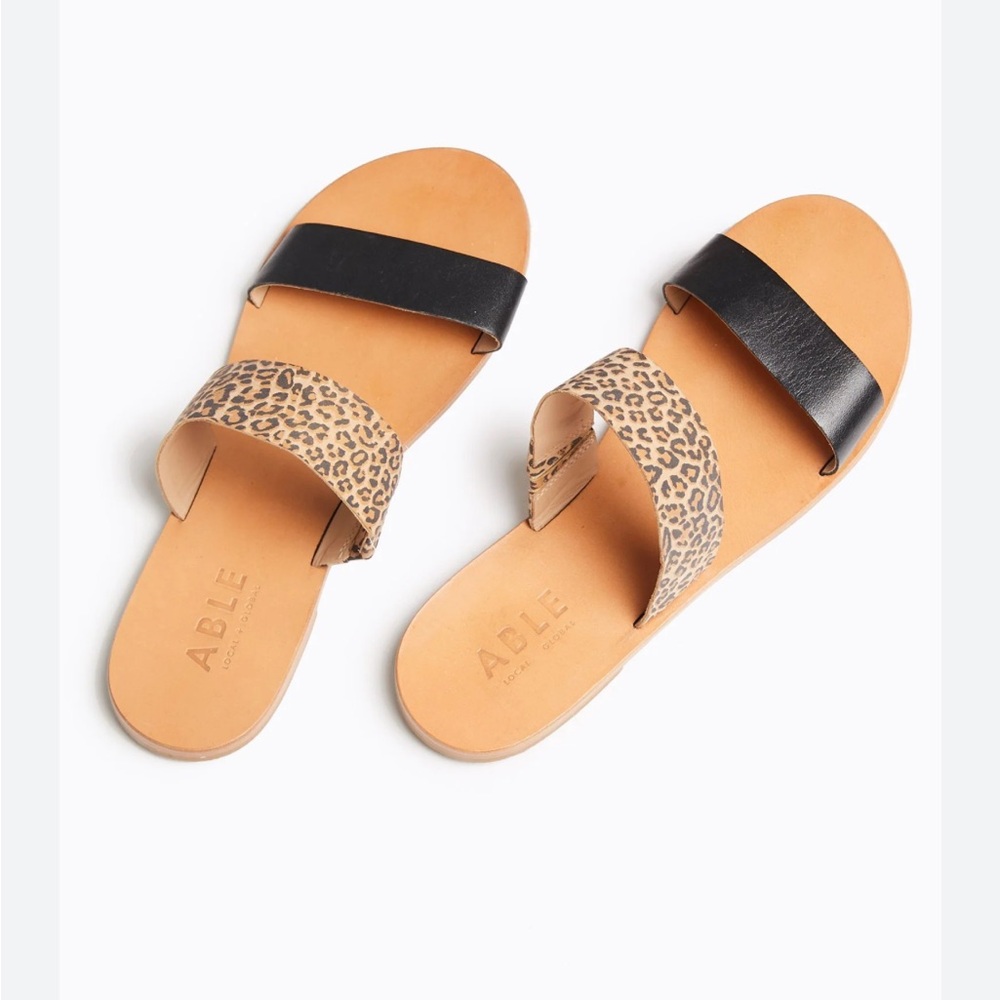 Able Joselyne Double Strap Sandals Black Leopard